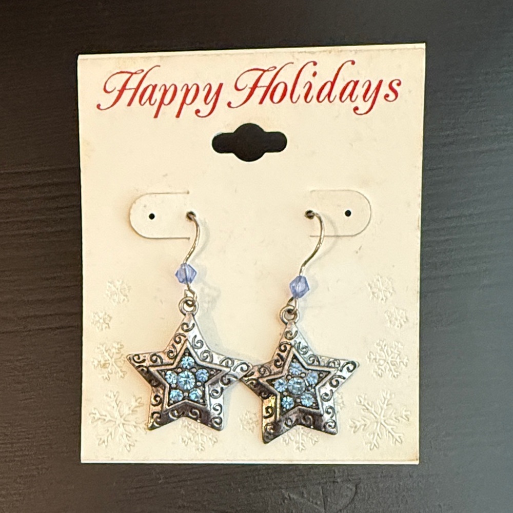 Silver & Blue Star Earrings